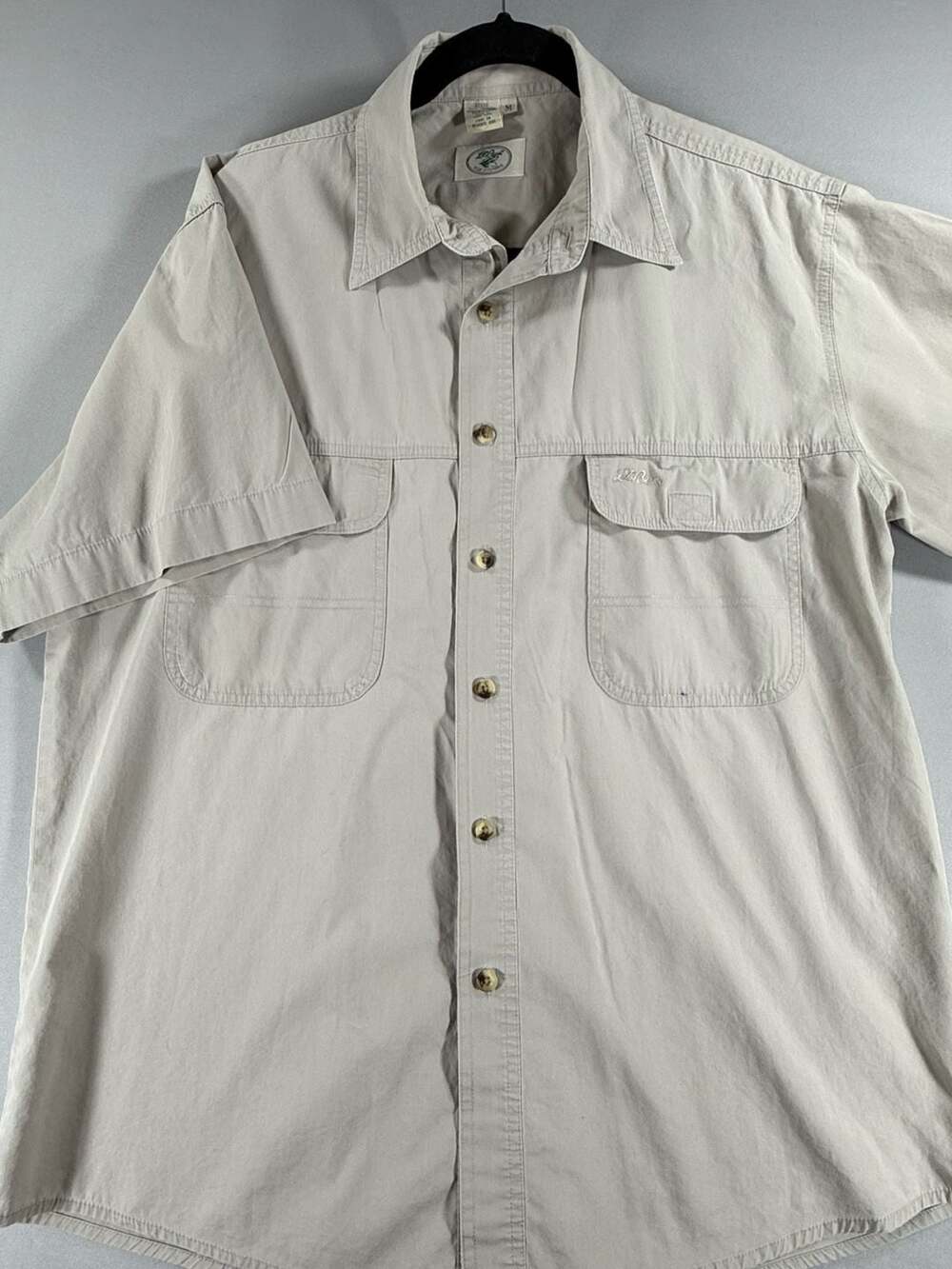 LL Bean Fly Fishing Short Sleeve Men’s workwear shirt Button Up Shirt Mens Mediu